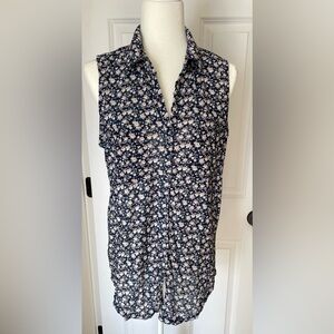 Floral Sleeveless Button Down Shirt